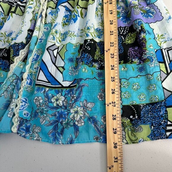 Notations Smocked Topper Size 3X Patchwork Print Sheer Lace Boho Peasant - Picture 11 of 15